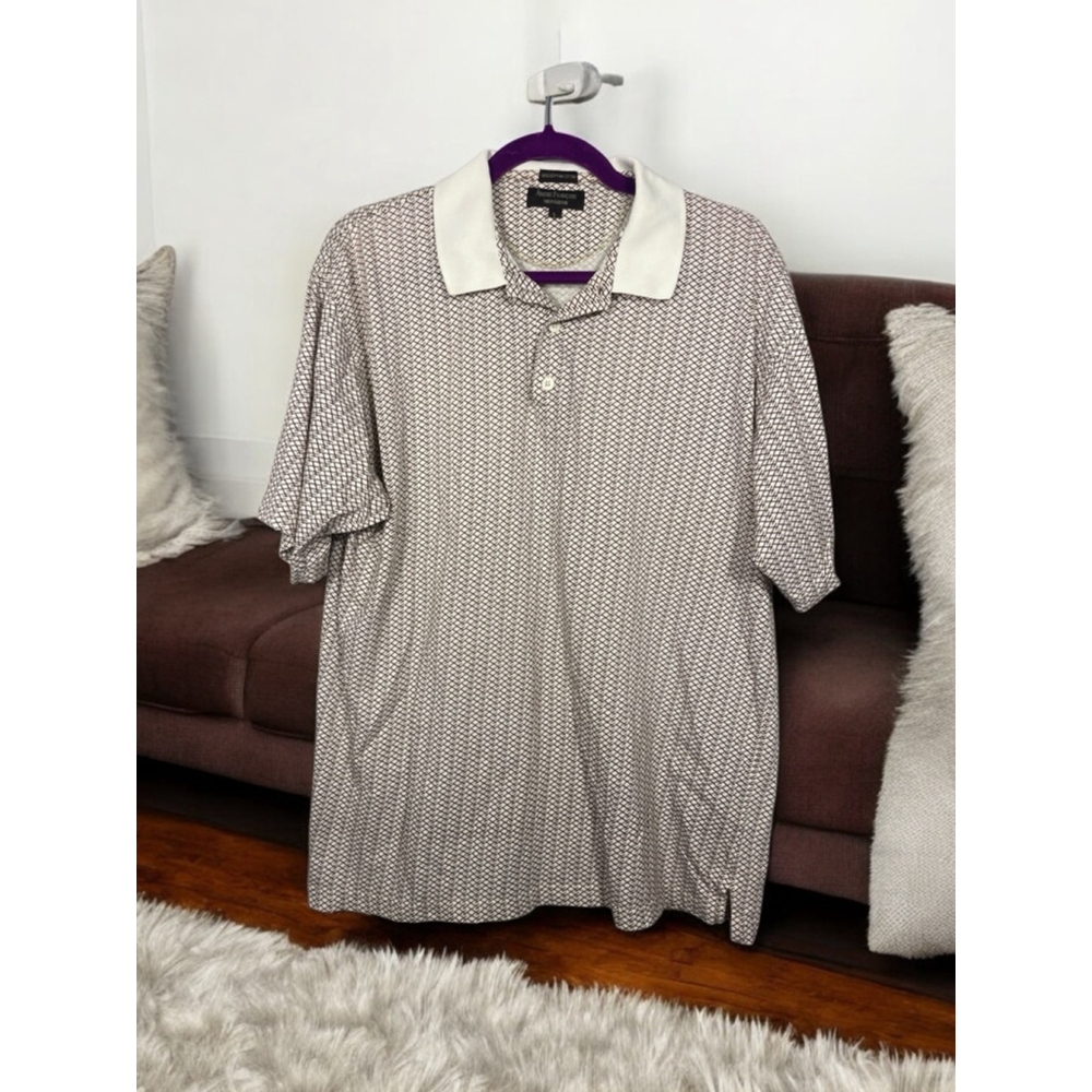 Men's L Anthony Francois Egyptian Cotton Short Sleeve Polo Shirt Beige/Brown